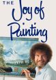 Bob Ross painting a serene landscape with mountains and a lake, promoting "The Joy of Painting" and creativity.