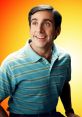 Steve Carell smiling in a striped polo, embodying the humor and awkward charm of "The 40-Year-Old Virgin.