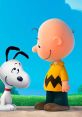 Charlie Brown and his dog Snoopy share a joyful moment against a bright, clear sky, showcasing their friendship.