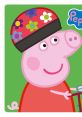 Peppa Pig in a colorful helmet, ready to ride her scooter, promoting safety and fun in outdoor adventures.