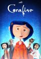 Coraline with blue hair stands central, surrounded by quirky characters in a vivid, whimsical backdrop. Laika's animated tale.