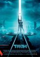 Tron Legacy film poster featuring characters merging under a glowing ring and bright light in a futuristic digital world.