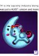 Cute unicorn hugging a crescent moon, colorful design evokes playful emotions and squishy delight. Perfect for meme lovers!