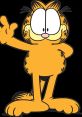 Garfield the cat, iconic cartoon character, smiles and waves, showcasing his famous lazy yet lovable personality.