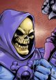 Skeletor flaunts his menacing grin, cloaked in purple, holding his staff, embodying the essence of classic villainy.