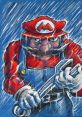 Determined Baby Mario in a red cap and overalls, gripping a wrench, rain pouring down in a dramatic scene.