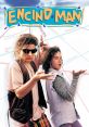 Two college friends from "Encino Man" striking playful poses, capturing the film's humorous 90s vibe and carefree spirit.