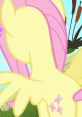 Fluttershy from MLP, showcasing her cute pink mane and butterfly cutie mark in a vibrant, nature-filled setting.