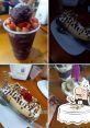 Delicious dessert creations at Oh Delicia featuring acai bowls, ice cream, and banana splits topped with strawberries.