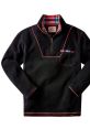 Stylish black Funky Fleece pullover with plaid collar, contrast stitching, and pocket detail for a trendy winter look.