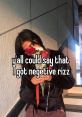 Person holding flowers with text about having "negative rizz," capturing a playful moment on an outdoor stairway.