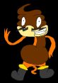 Cartoon character with brown body, orange limbs, and playful expression. Unique design with humorous appeal and quirky style.