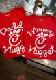 Matching red shirts with "Mommy Nugget" and "Daddy Nugget" designs, perfect for family outings and themed events.