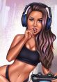 Seductive gamer girl with headphones holding a game controller, perfect for XXX erotic audios and gaming fantasy themes.