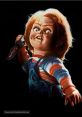 Chucky from Child's Play brandishing a knife, showcasing the horror icon's menacing grin and iconic striped shirt.