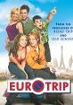 EuroTrip movie poster featuring four friends in front of iconic European landmarks, highlighting adventure and comedy.