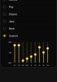 Custom equalizer settings showing bass boost options with frequency sliders for optimal sound enhancement.