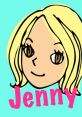 Cheerful illustration of Jenny with blonde hair and animated features, set against a bright blue background.