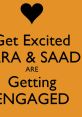 Get excited for Sara and Saad's engagement announcement with a vibrant orange background and bold text!