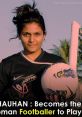 Aditi Chauhan, trailblazing Indian female footballer, poses confidently with a soccer ball, showcasing her athletic prowess.