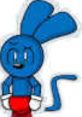 Riggy, the blue cartoon character from YouTube Danno Shorts, standing with a playful expression and red shorts.