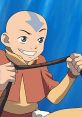 Aang, the young Avatar, smiles while holding his staff, showcasing his energetic spirit in Avatar: The Last Airbender.